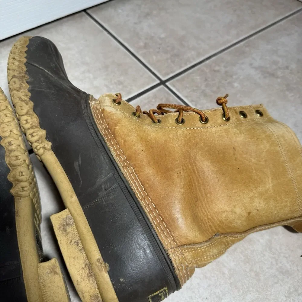 LL Bean Boots Duck Boots Mens 11 M Tan Hiking Leather Waterproof Made in USA